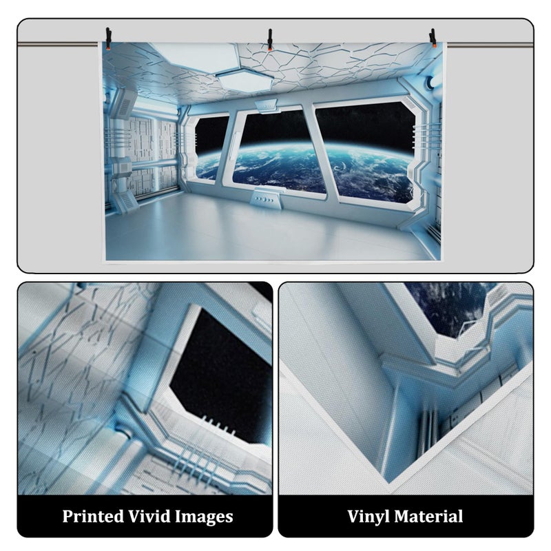 AOFOTO 7x5ft Spaceship Interior Backdrop Space Station Spacecraft Cabin Window View On Earth Background Futuristic Science Fiction Universe Outer Space Exploration Room Decors Photo Shoot Props - Image 2